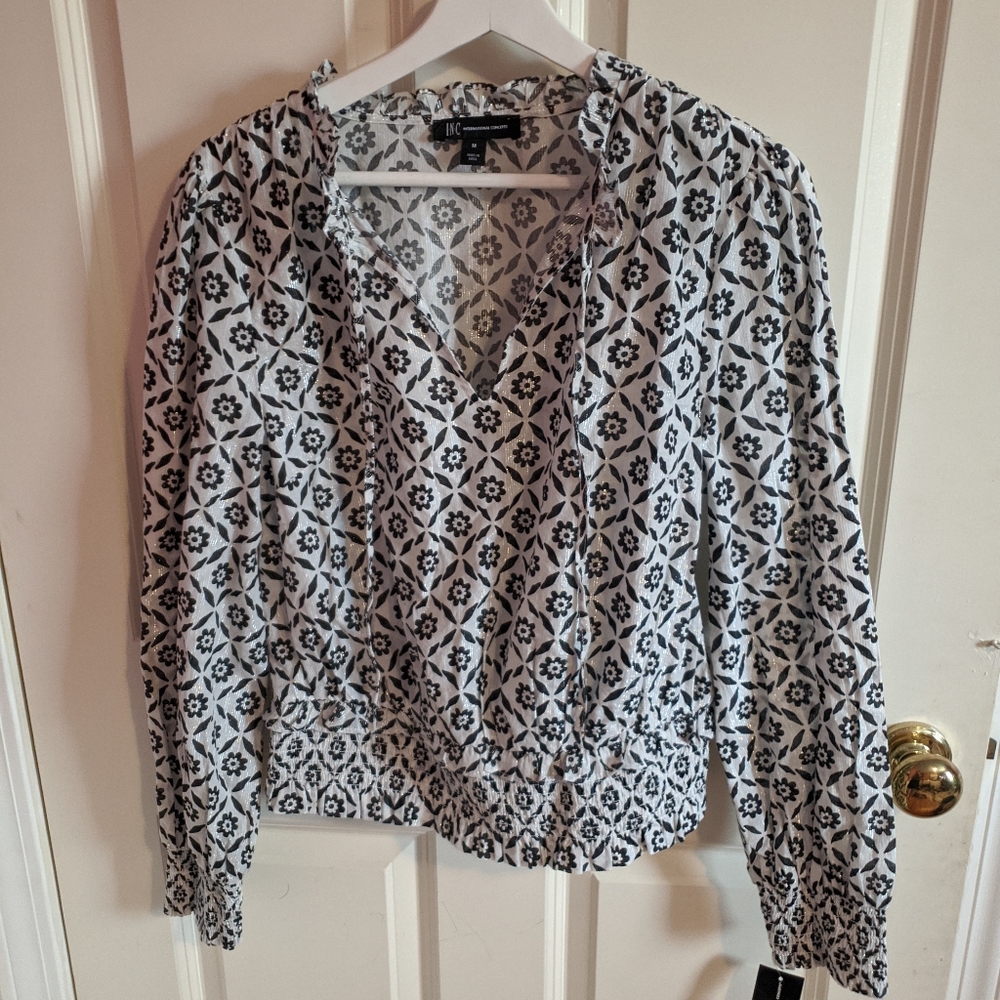 NWT - INC Black & White Shimmer Blouse
